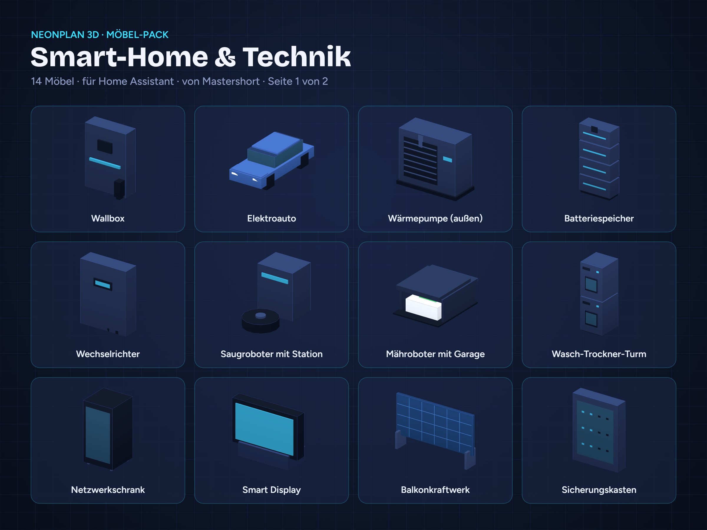 NeonPlan 3D Smart Home & Tech pack overview / Möbel-Pack Smart Home & Technik Übersicht