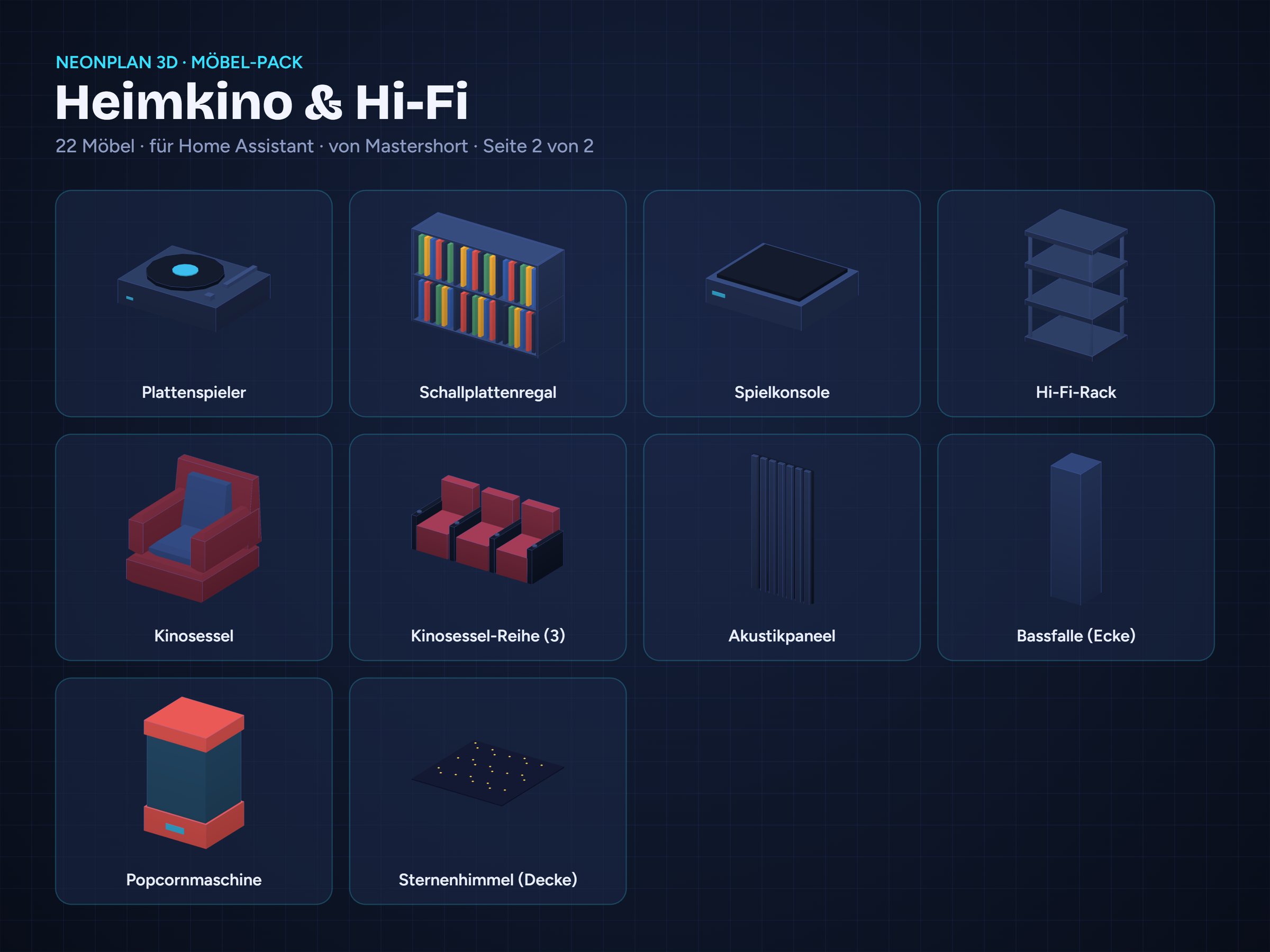 NeonPlan 3D Home Cinema & Hi-Fi pack overview / Möbel-Pack Heimkino & Hi-Fi Übersicht