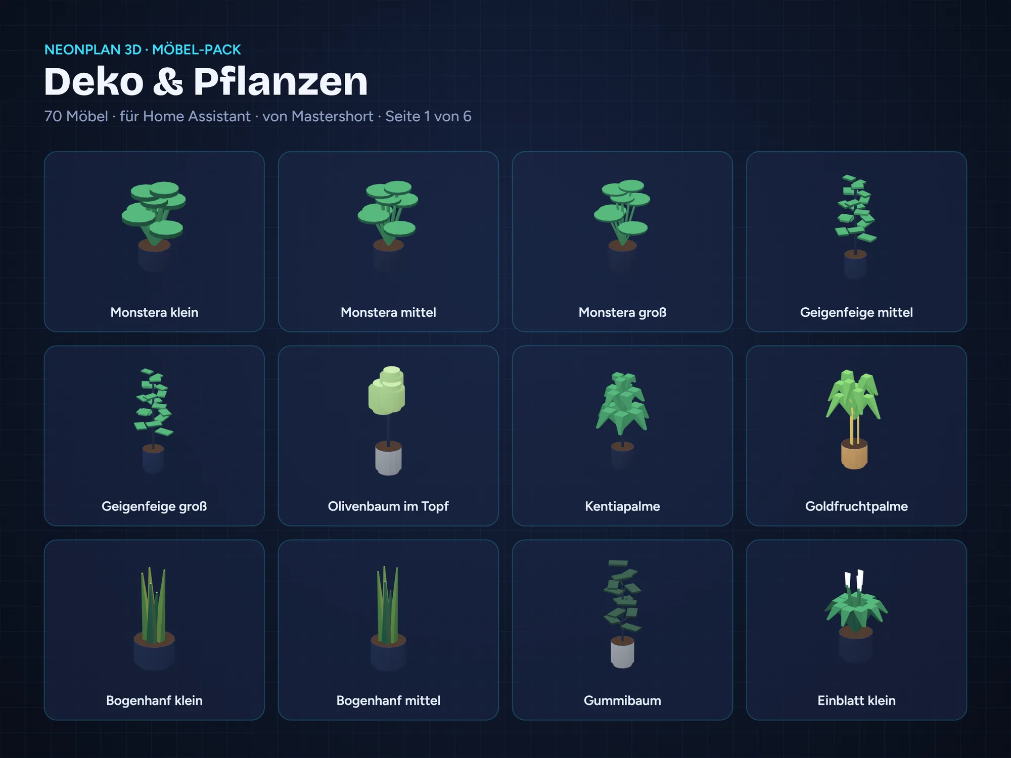 NeonPlan 3D Möbel-Pack Deko & Pflanzen – Übersicht Seite 1