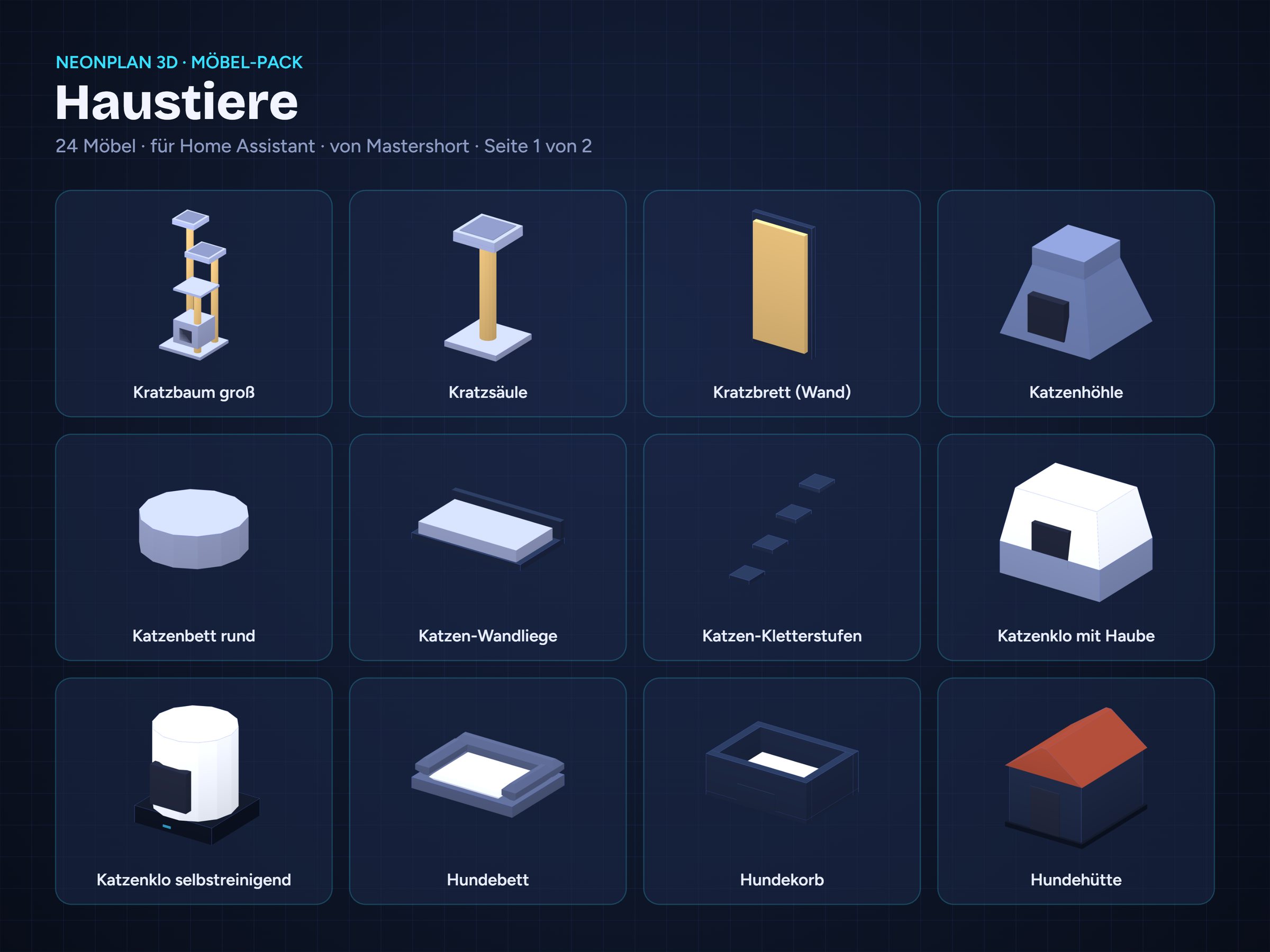 NeonPlan 3D Pets pack overview / Möbel-Pack Haustiere Übersicht