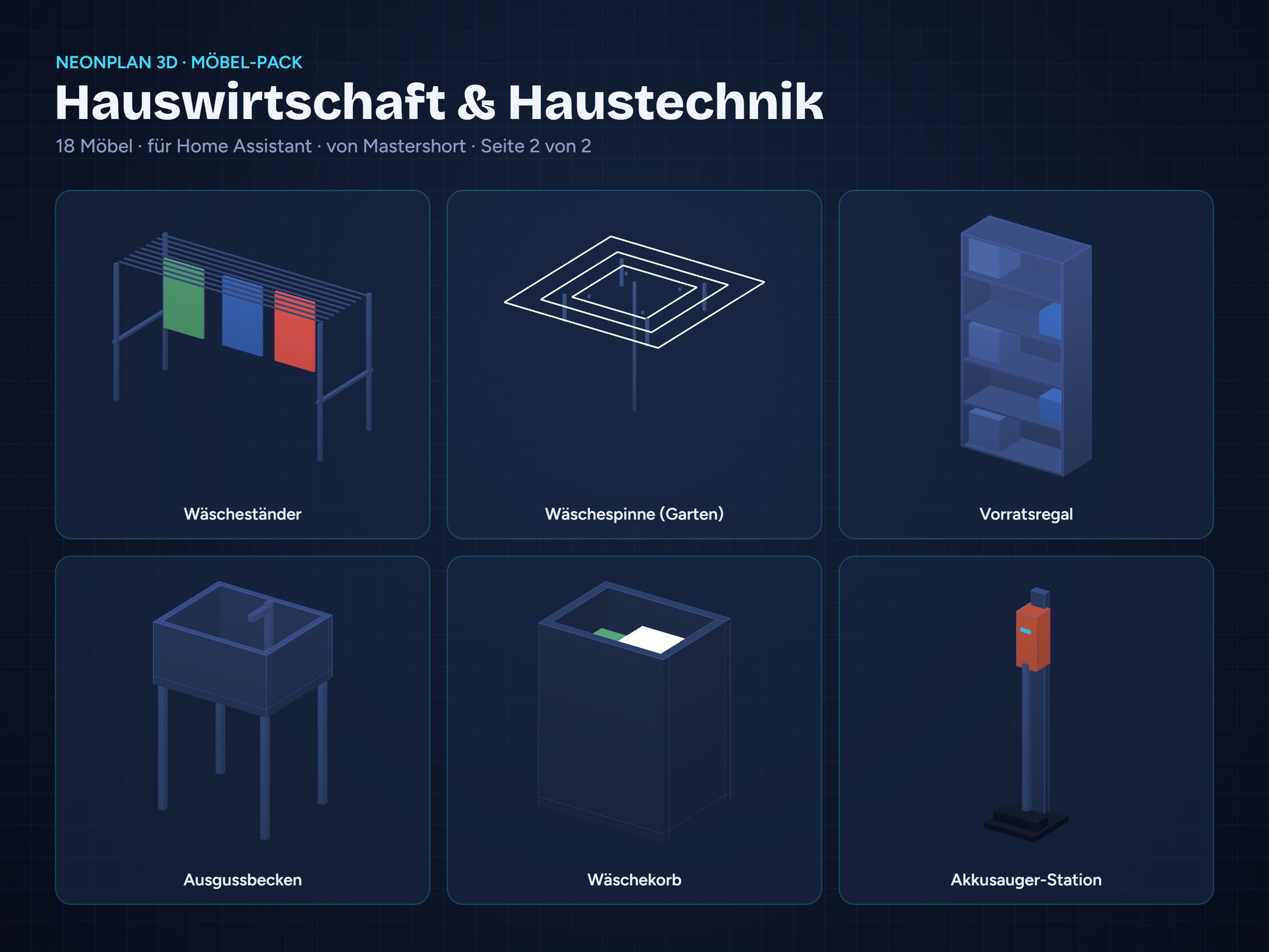 NeonPlan 3D Utility & Building Services pack overview / Möbel-Pack Hauswirtschaft & Haustechnik Übersicht
